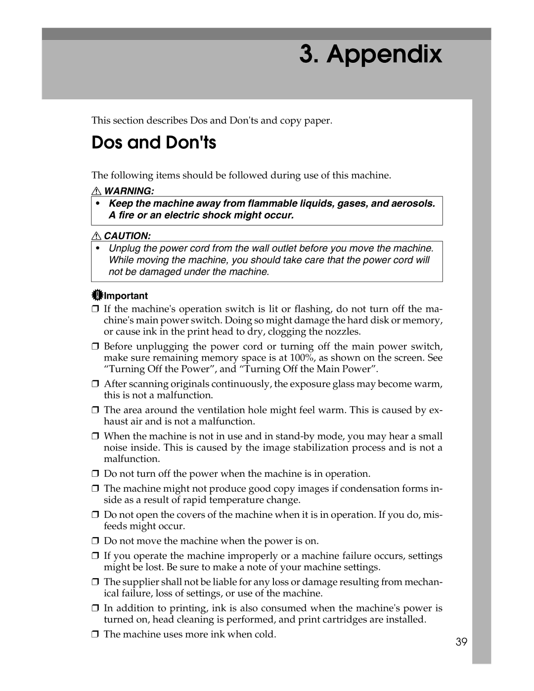 Ricoh 615C appendix Appendix, Dos and Donts 