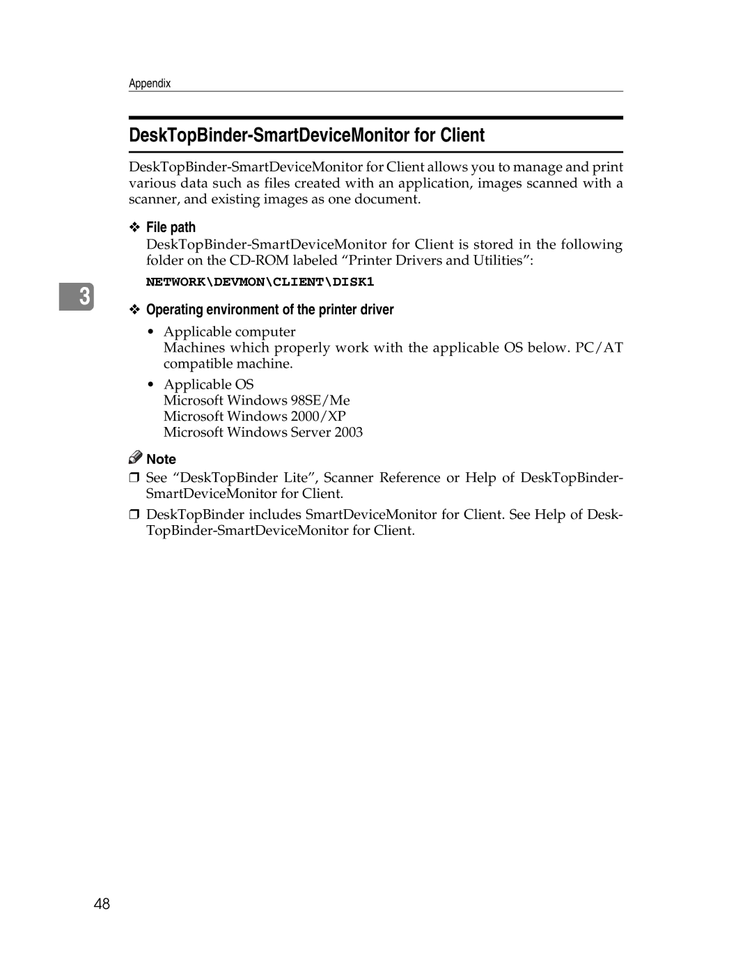 Ricoh 615C appendix DeskTopBinder-SmartDeviceMonitor for Client, Operating environment of the printer driver 