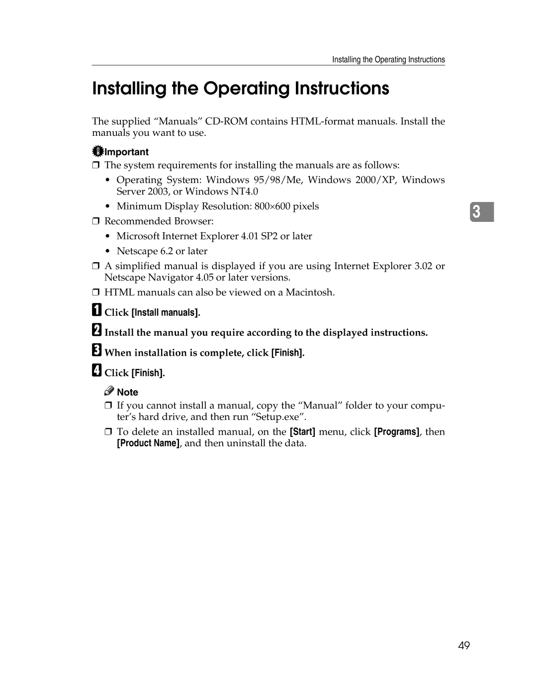 Ricoh 615C appendix Installing the Operating Instructions, Click Install manuals, Click Finish 