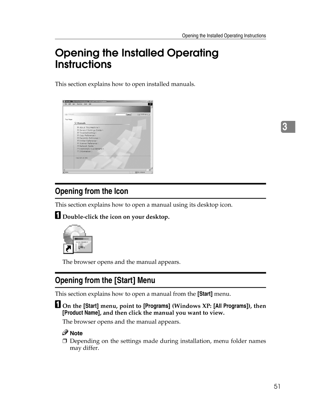 Ricoh 615C appendix Opening the Installed Operating Instructions, Opening from the Icon, Opening from the Start Menu 