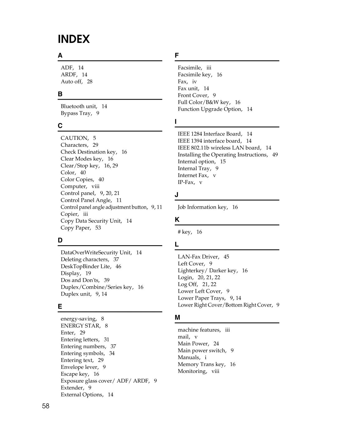 Ricoh 615C appendix Index 