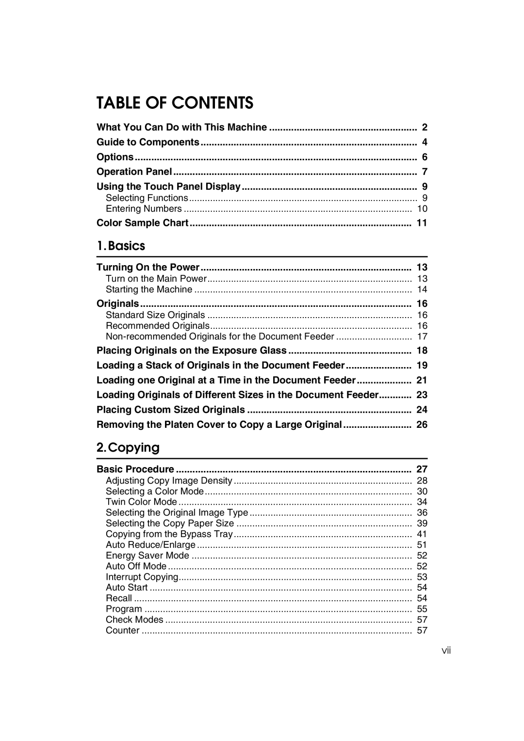 Ricoh 6513 manual Table of Contents 