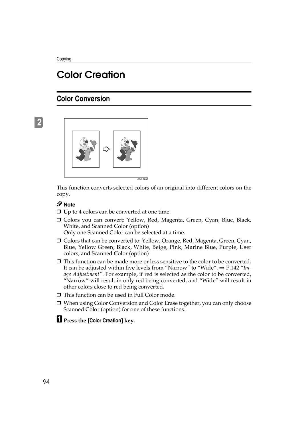 Ricoh 6513 manual Color Conversion, Press the Color Creation key 