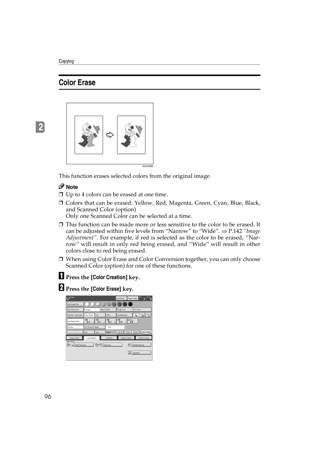 Ricoh 6513 manual Press the Color Erase key 