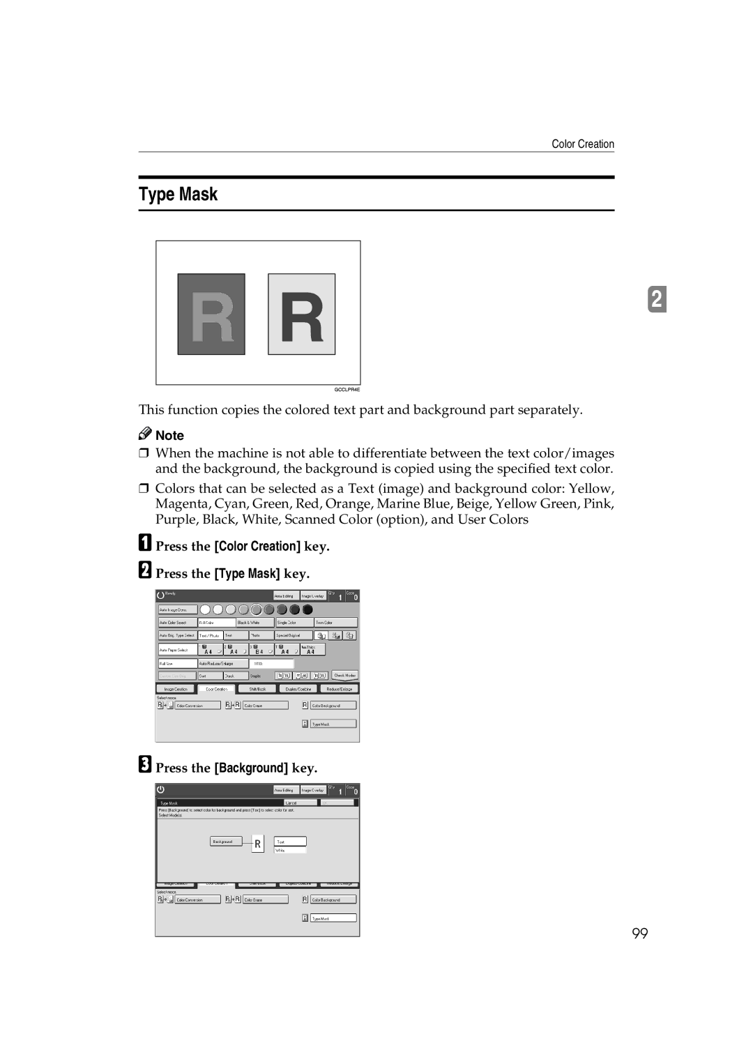 Ricoh 6513 manual Type Mask, Press the Background key 