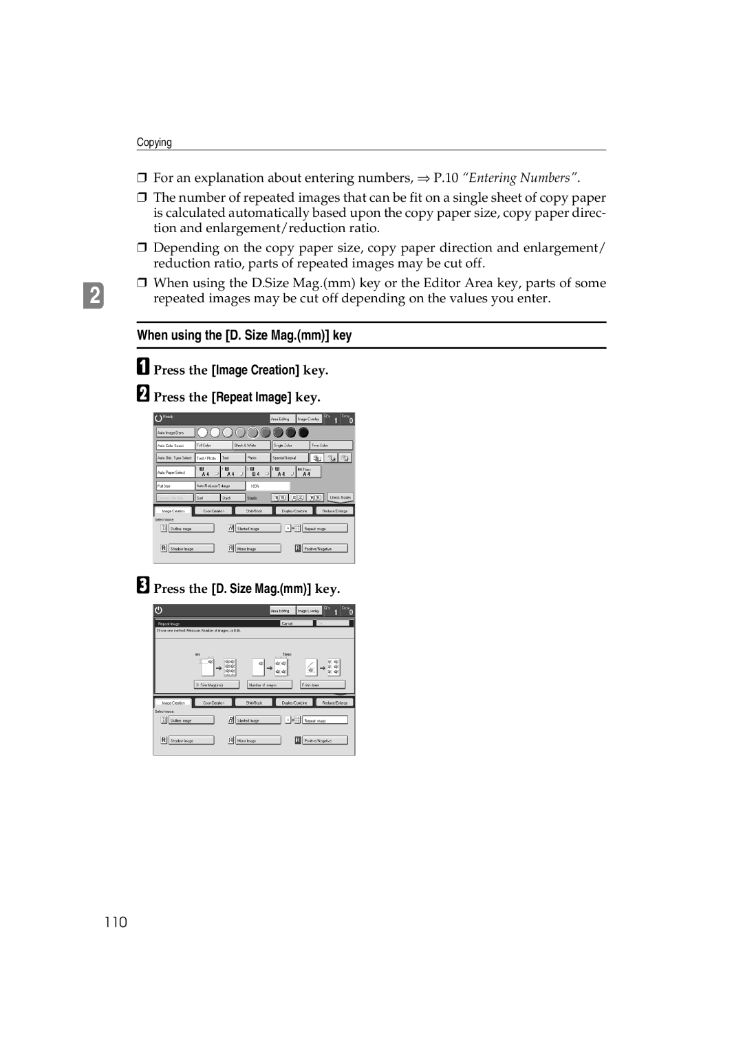 Ricoh 6513 manual When using the D. Size Mag.mm key, 110 