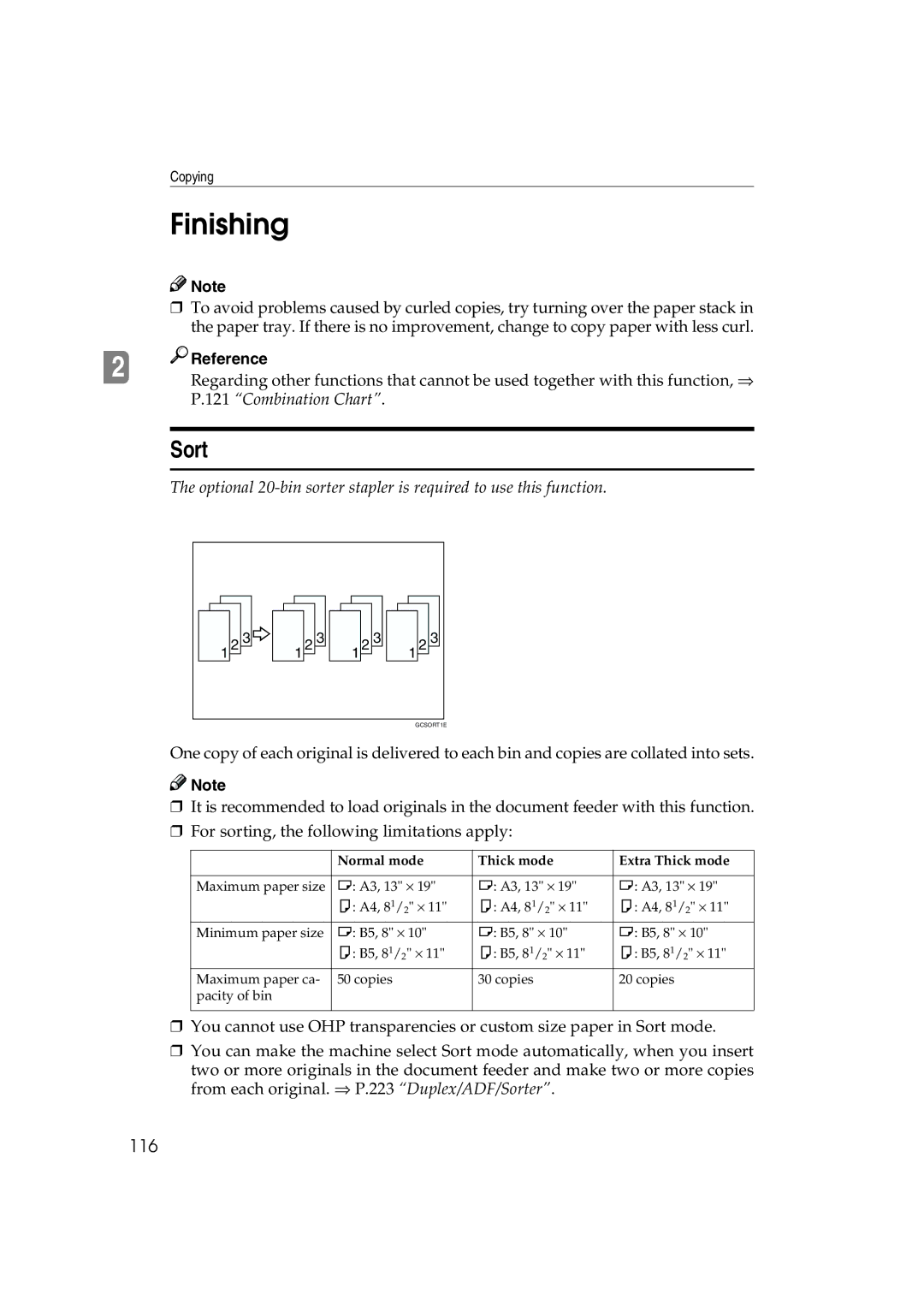 Ricoh 6513 manual Finishing, Sort, 116 