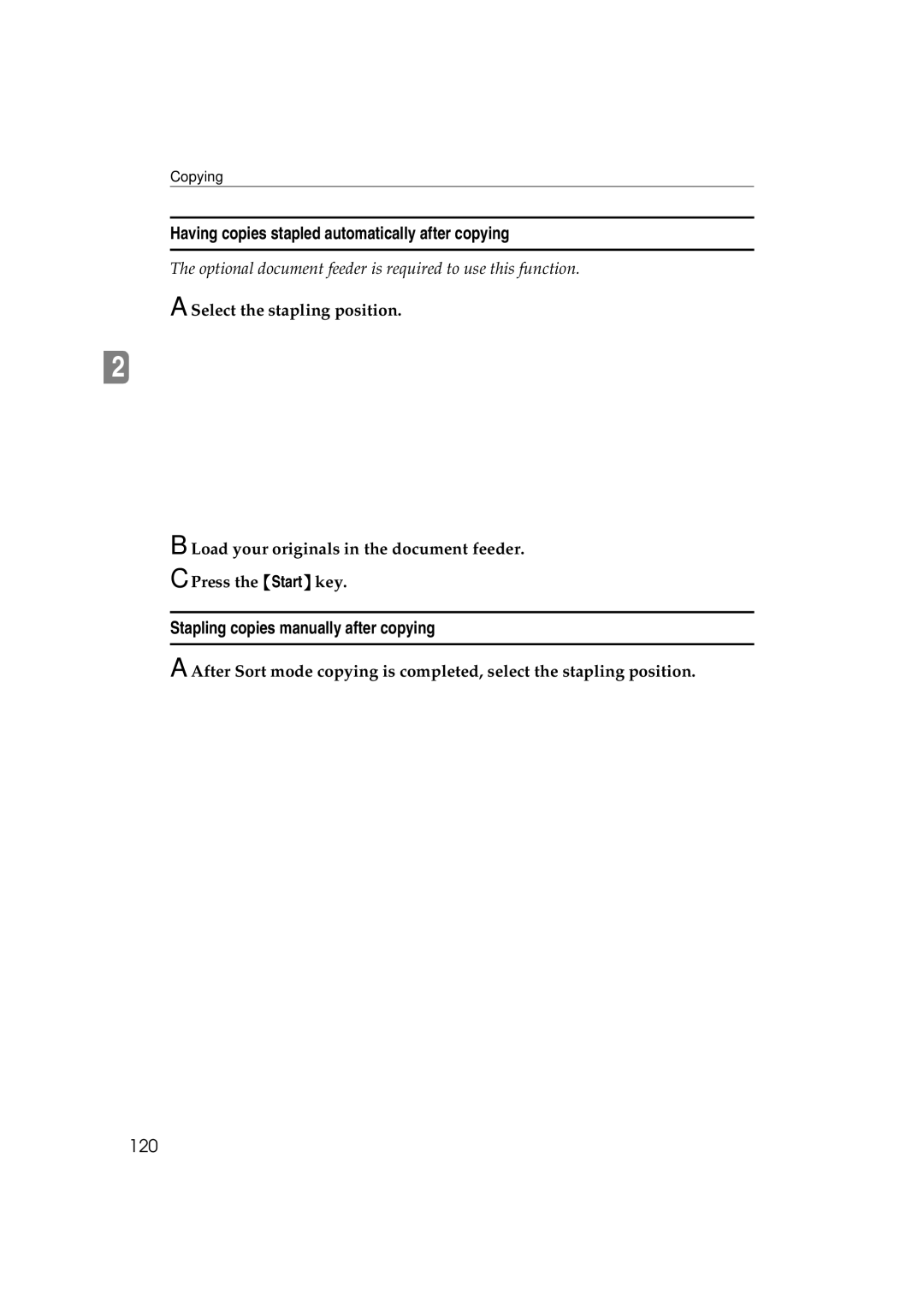 Ricoh 6513 Having copies stapled automatically after copying, Stapling copies manually after copying, 120 