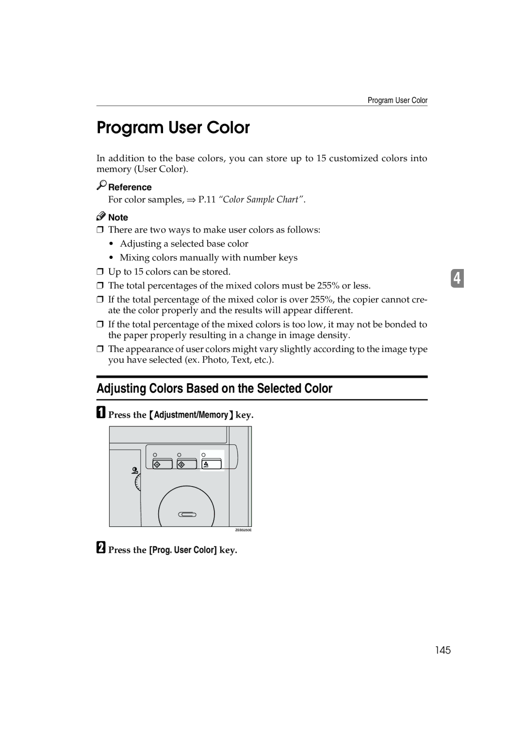 Ricoh 6513 manual Program User Color, Adjusting Colors Based on the Selected Color, 145 