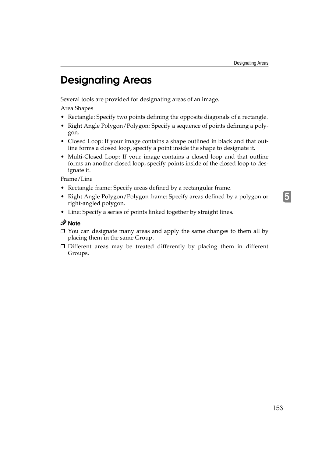 Ricoh 6513 manual Designating Areas, 153 