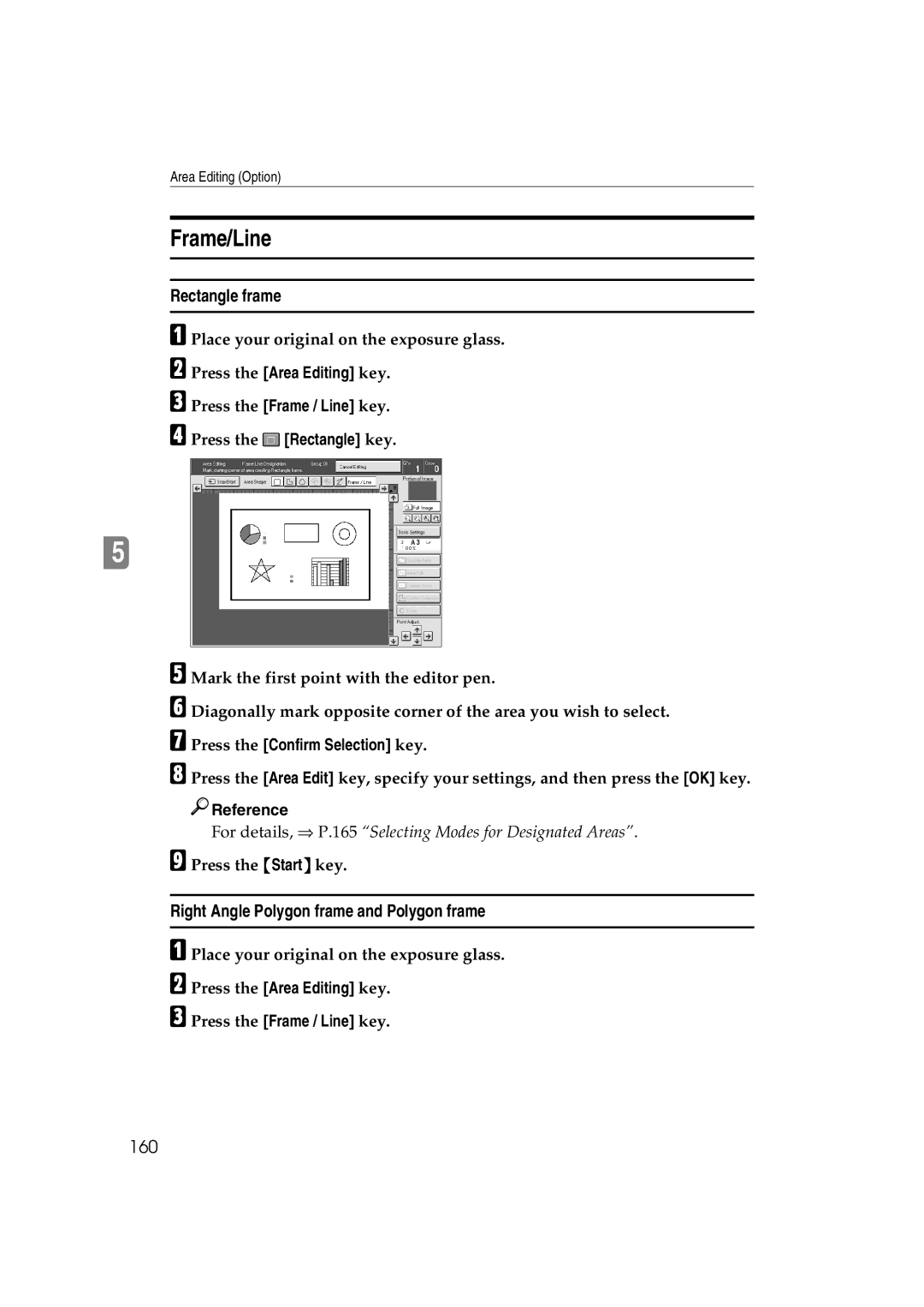 Ricoh 6513 manual Frame/Line, Rectangle frame, Right Angle Polygon frame and Polygon frame, 160 