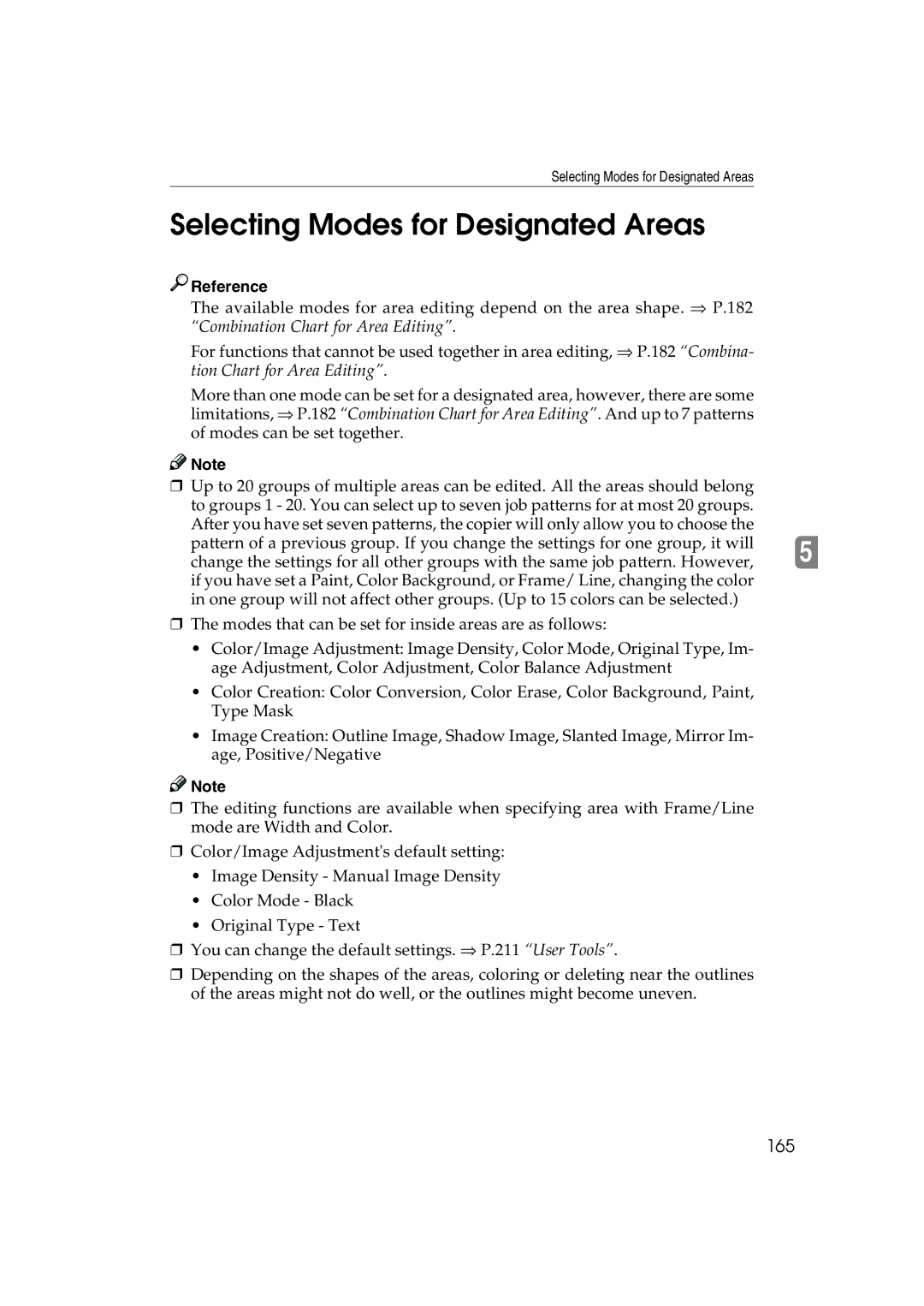 Ricoh 6513 manual Selecting Modes for Designated Areas, 165 