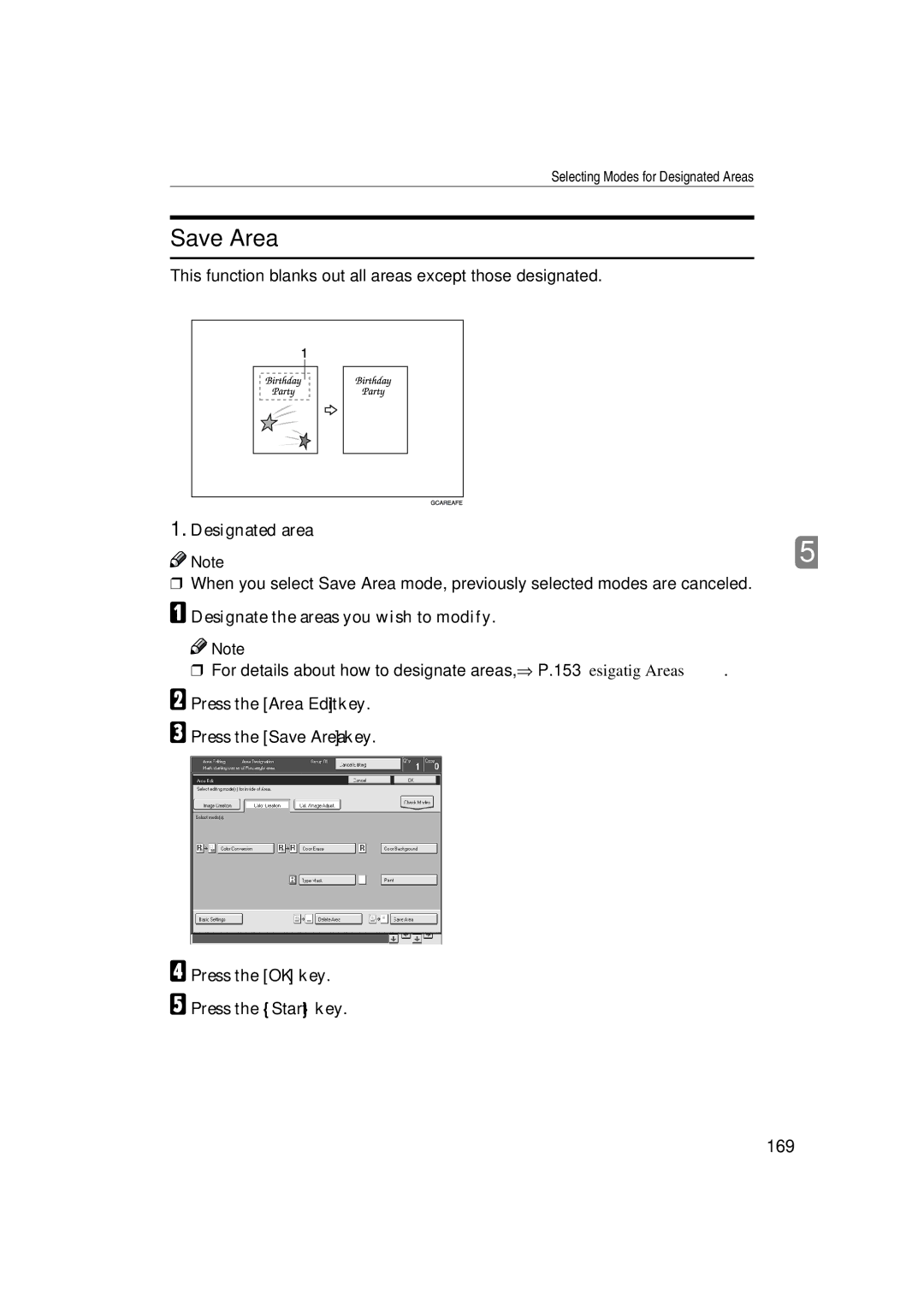 Ricoh 6513 manual Save Area, 169 