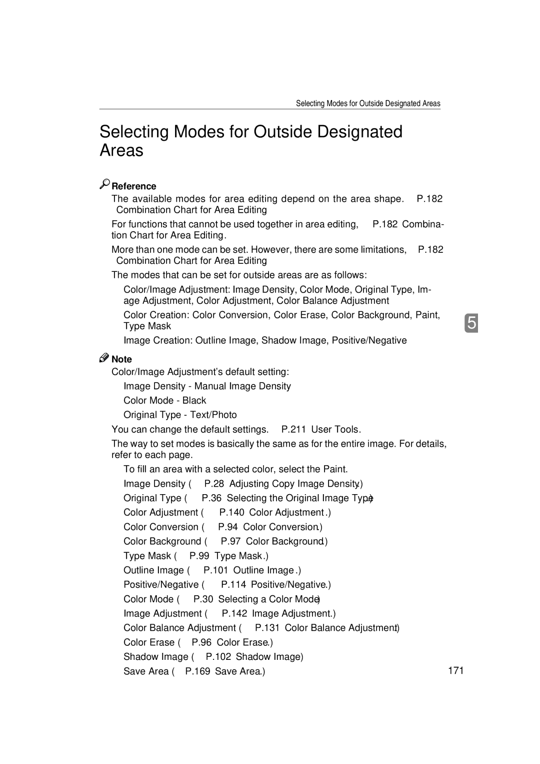 Ricoh 6513 manual Selecting Modes for Outside Designated Areas, 171 