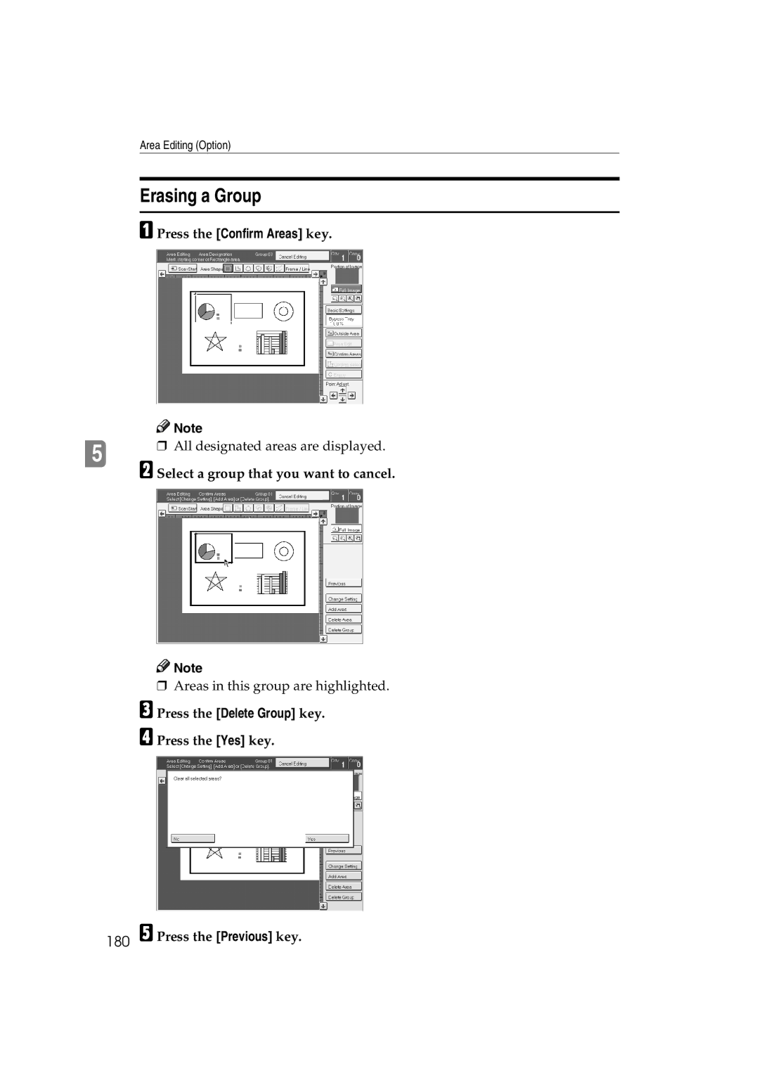 Ricoh 6513 manual Erasing a Group, Select a group that you want to cancel, Press the Delete Group key. Press the Yes key 