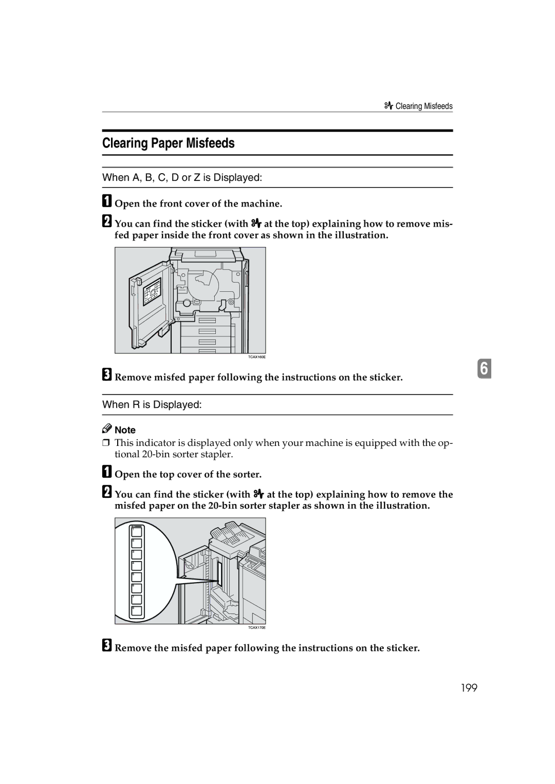 Ricoh 6513 manual Clearing Paper Misfeeds, 199 