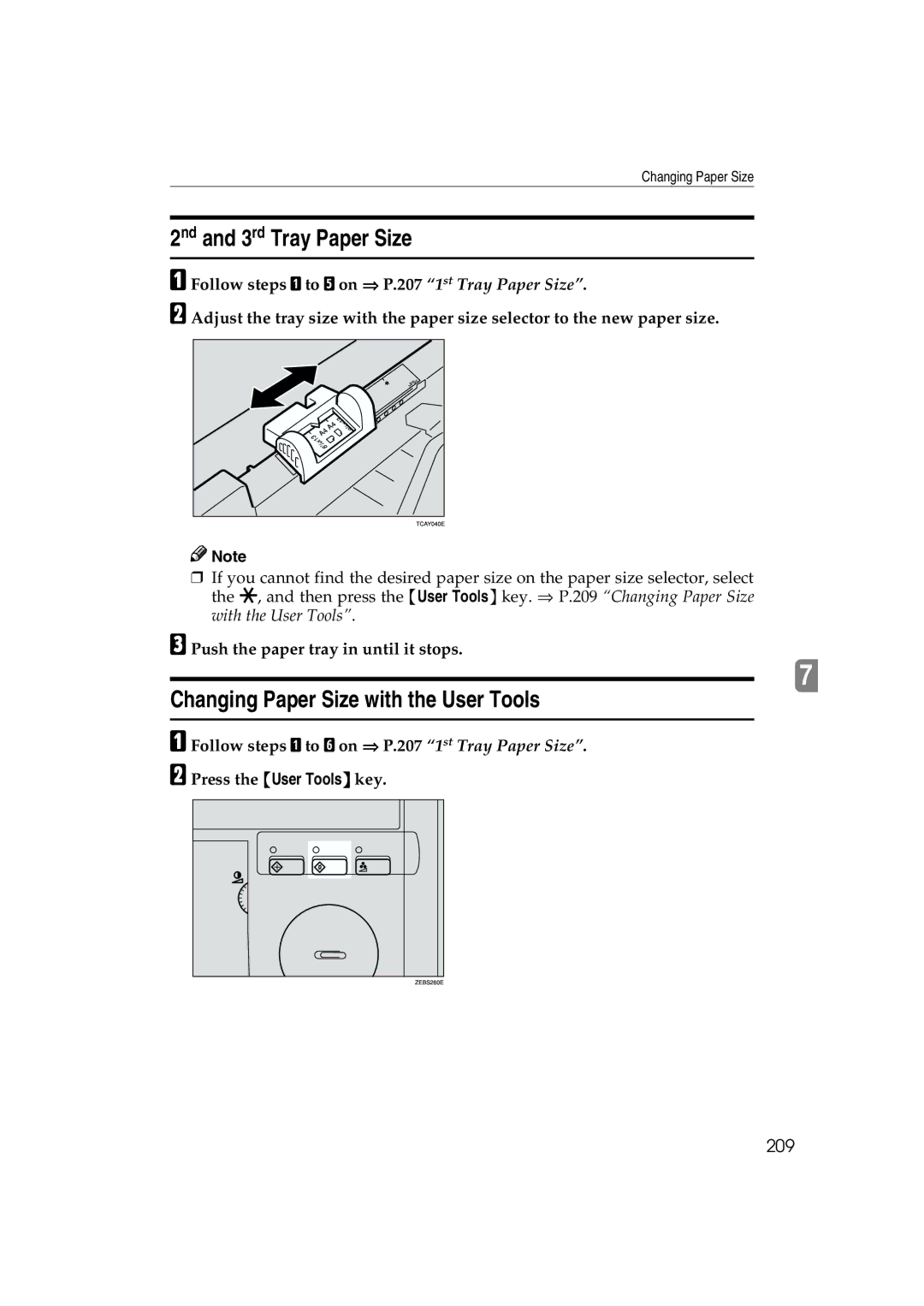 Ricoh 6513 manual 2nd and 3rd Tray Paper Size, Changing Paper Size with the User Tools, 209 