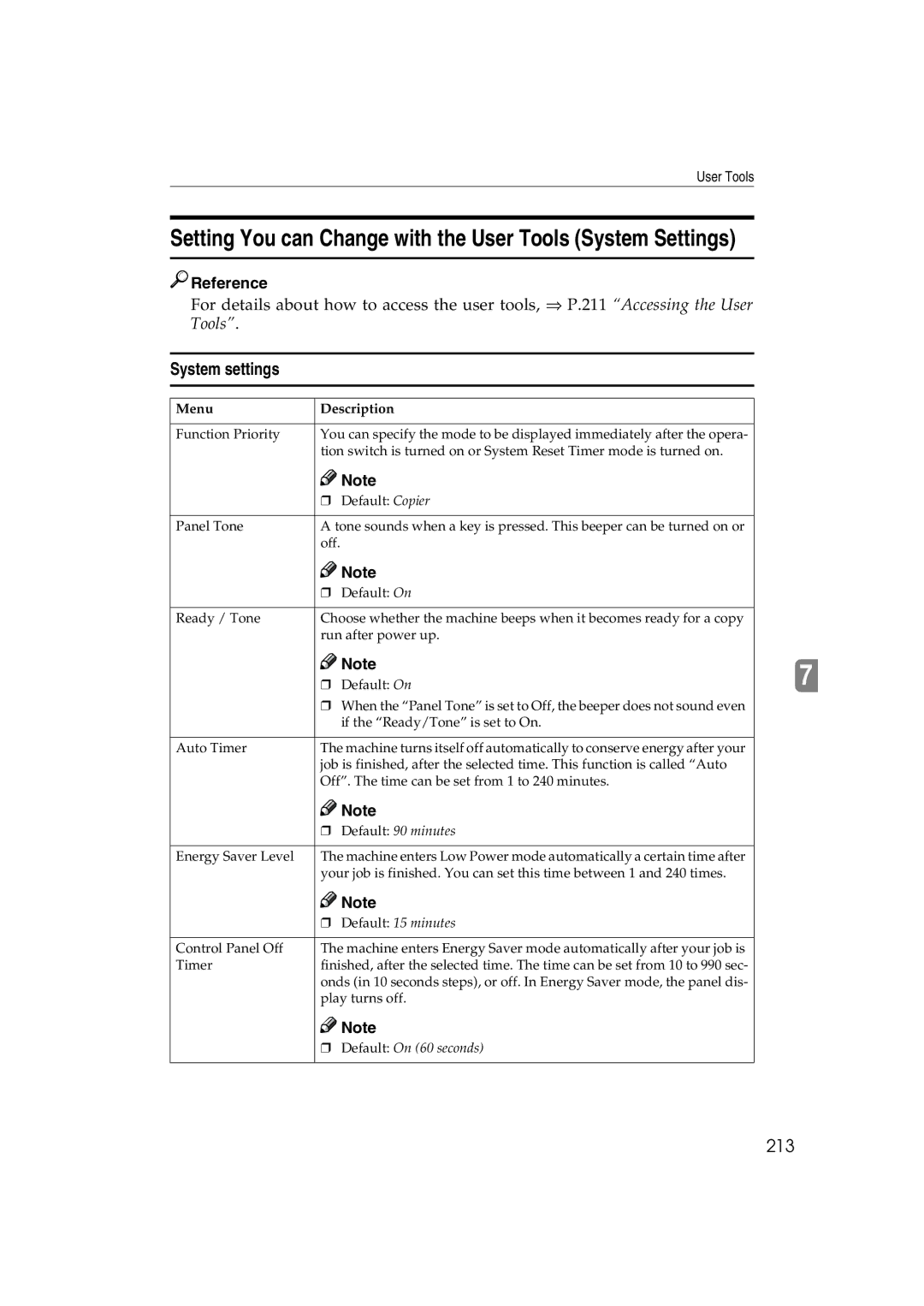 Ricoh 6513 manual System settings, 213 