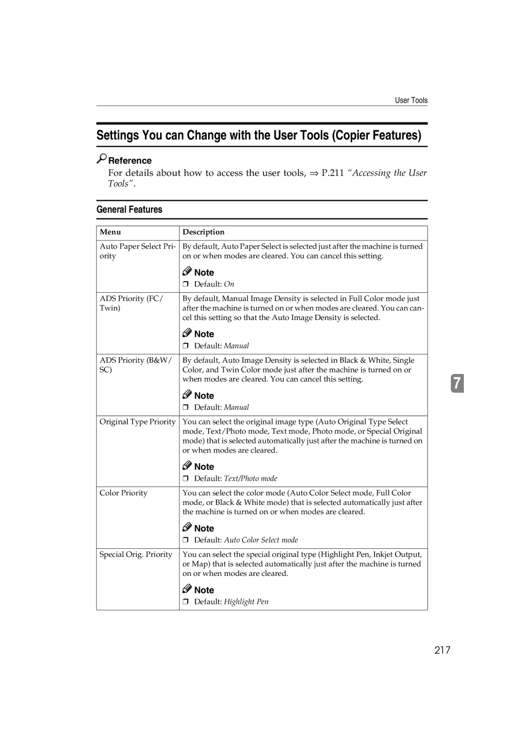 Ricoh 6513 manual General Features, 217 