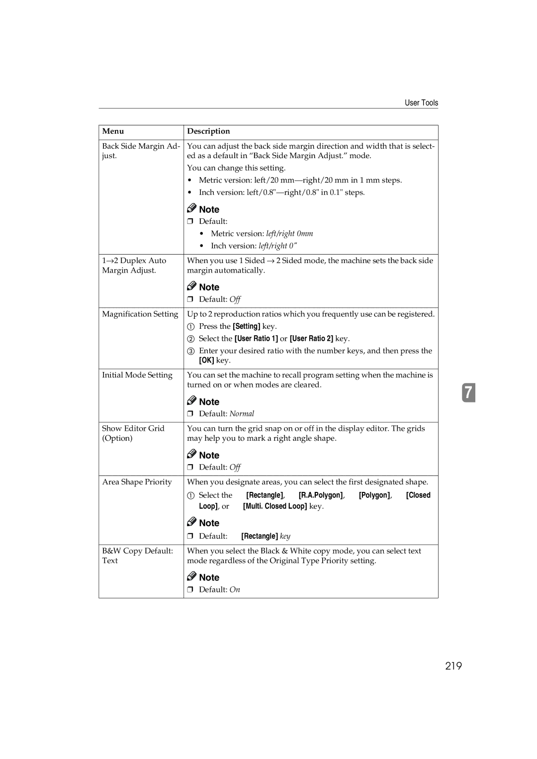 Ricoh 6513 manual 219, Select the User Ratio 1 or User Ratio 2 key 