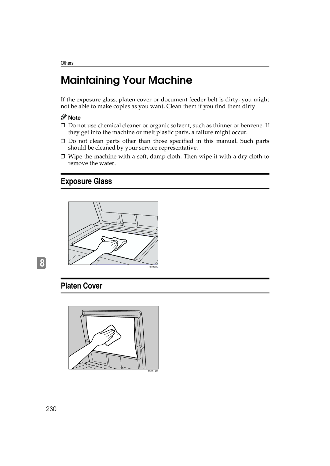 Ricoh 6513 manual Maintaining Your Machine, Exposure Glass, Platen Cover, 230 