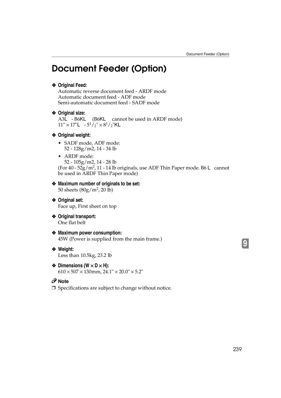 Ricoh 6513 manual Document Feeder Option 