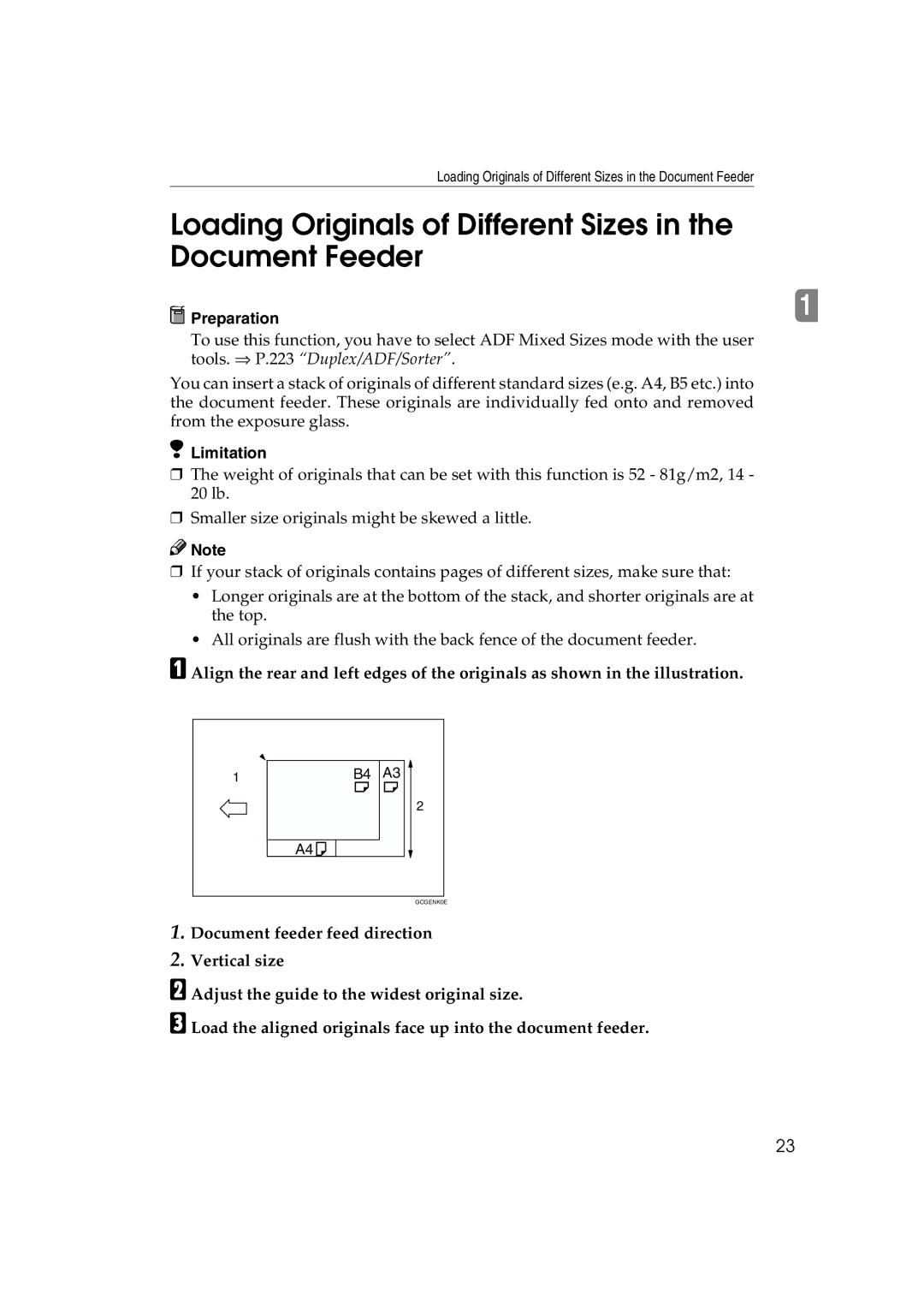 Ricoh 6513 manual Loading Originals of Different Sizes in the Document Feeder, Preparation 