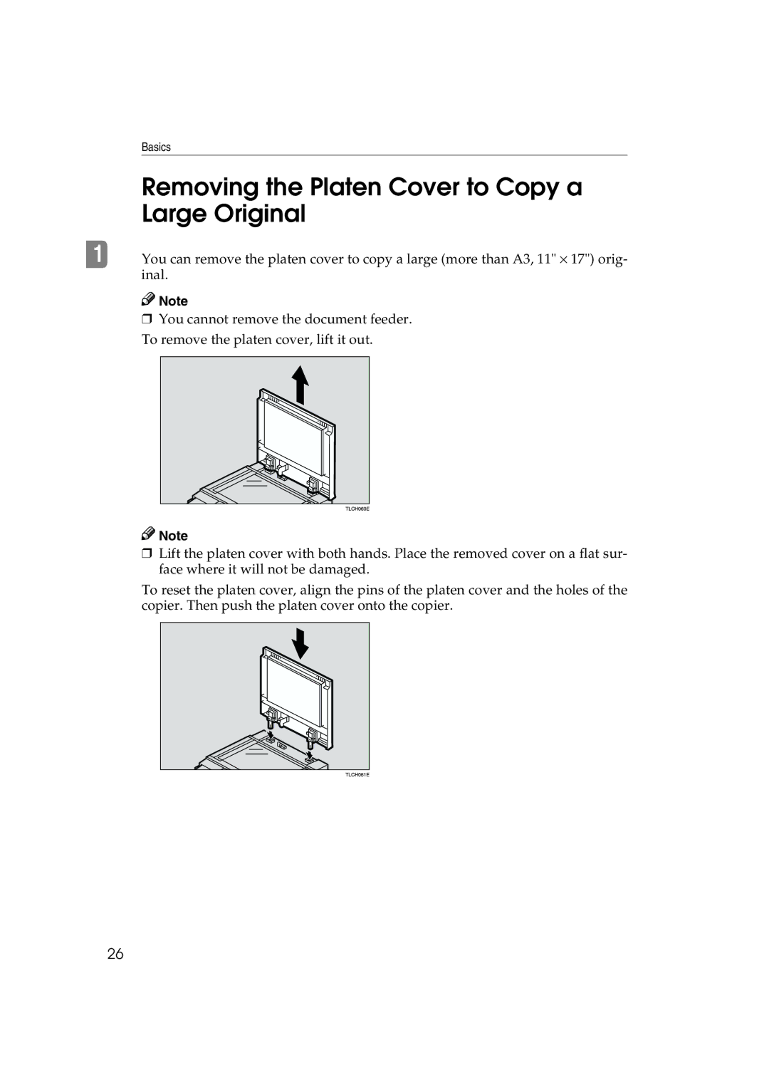 Ricoh 6513 manual Removing the Platen Cover to Copy a Large Original 