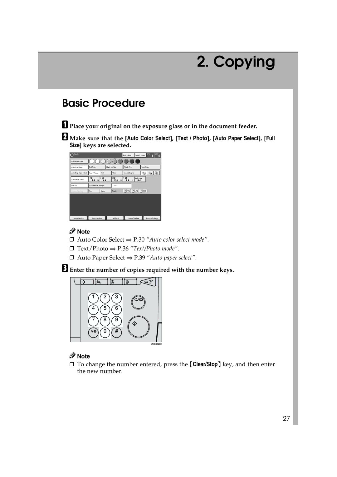 Ricoh 6513 manual Basic Procedure, Enter the number of copies required with the number keys 