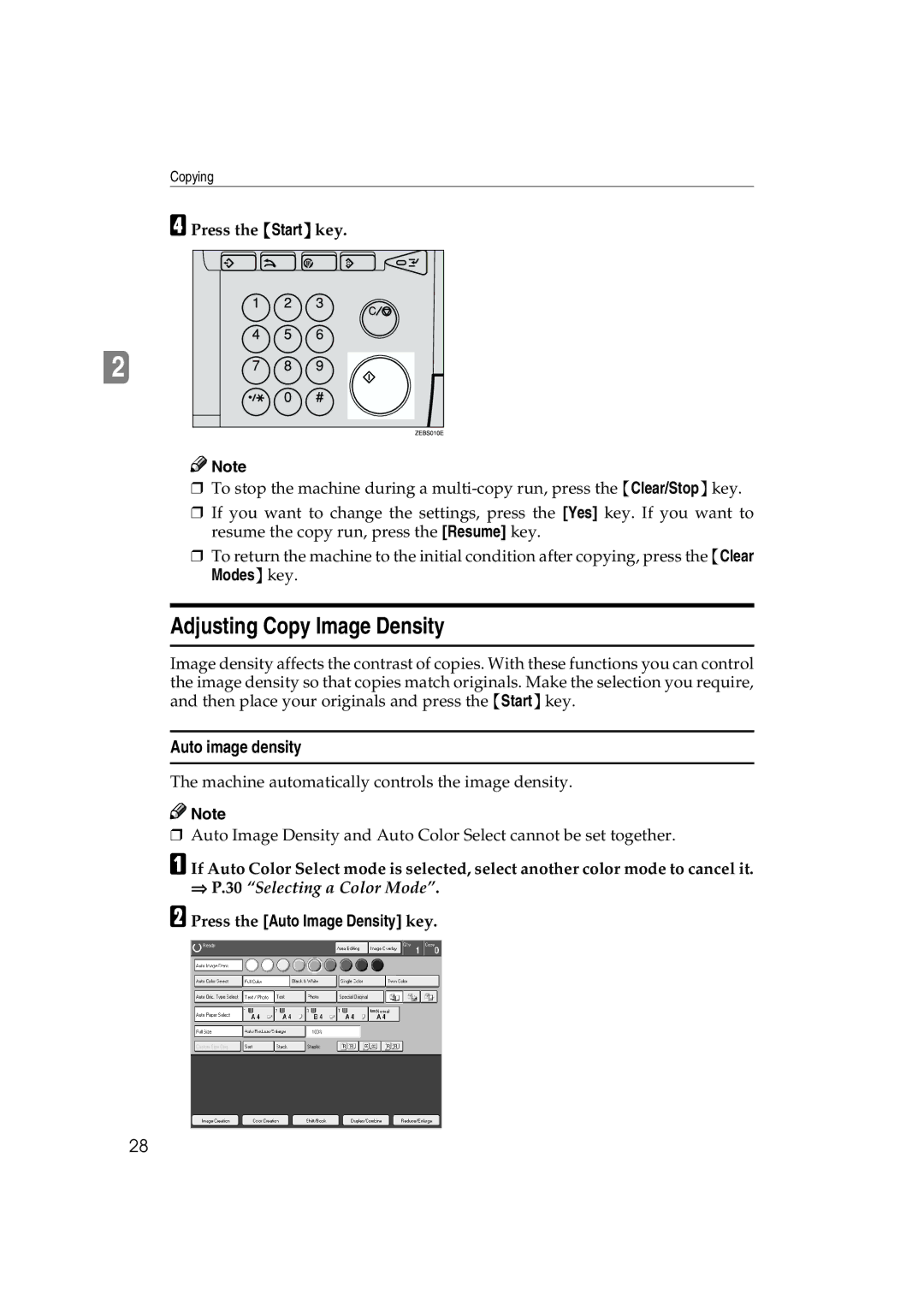 Ricoh 6513 manual Adjusting Copy Image Density, Auto image density, Press the Auto Image Density key 