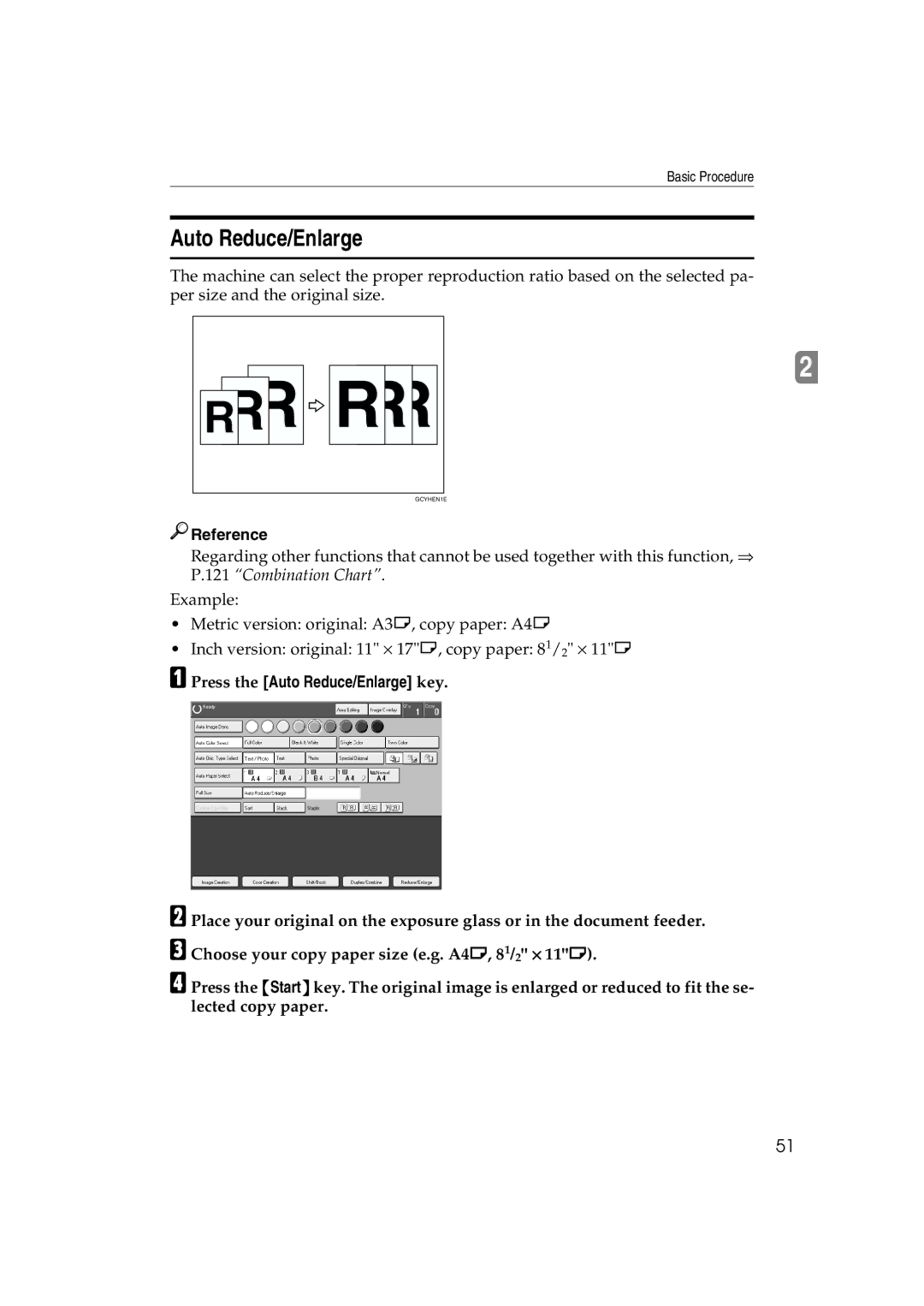 Ricoh 6513 manual Press the Auto Reduce/Enlarge key 