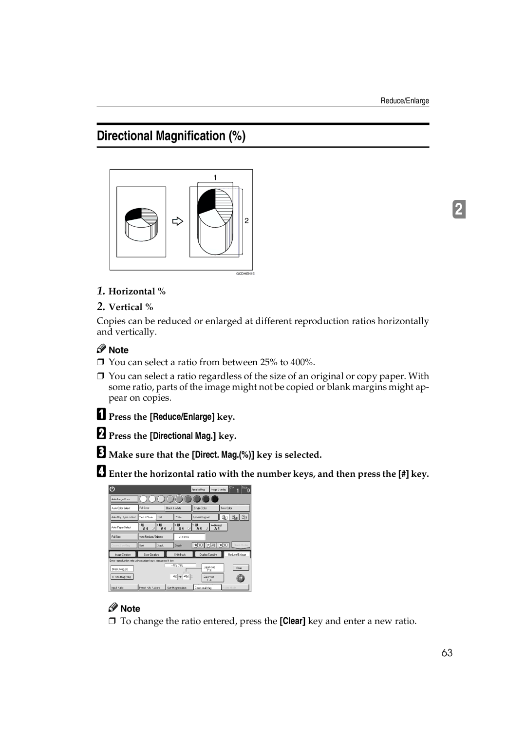 Ricoh 6513 manual Directional Magnification %, Horizontal % Vertical % 