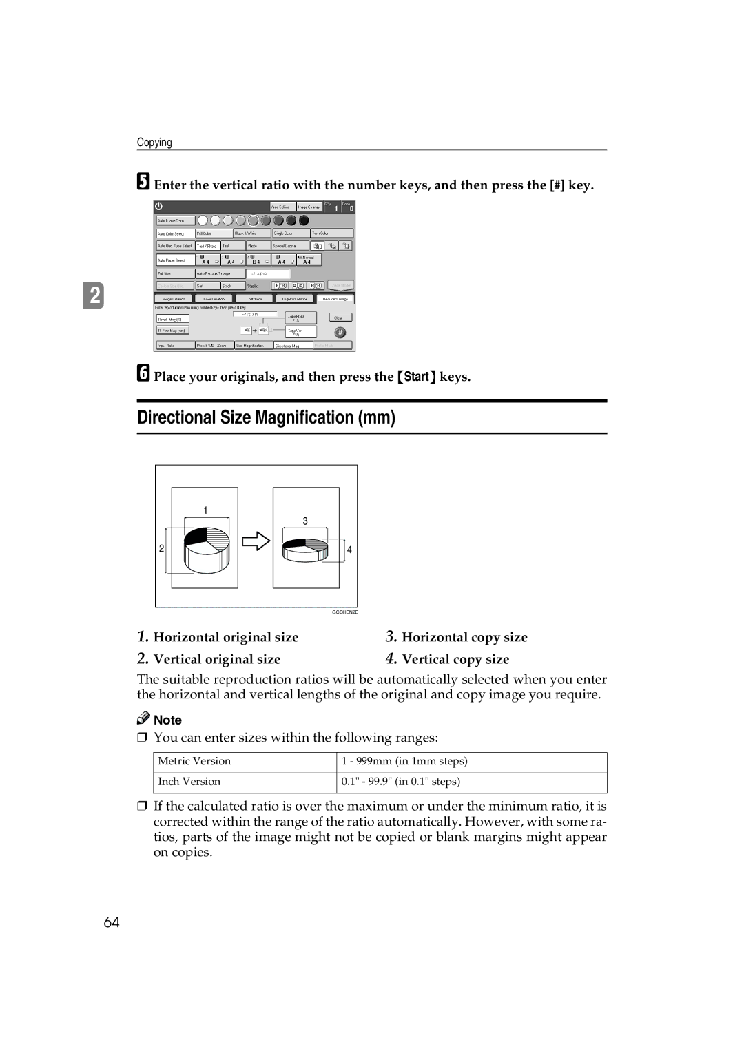 Ricoh 6513 manual Directional Size Magnification mm 