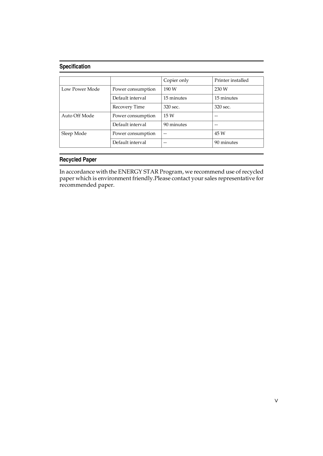 Ricoh 6513 manual Specification, Recycled Paper 