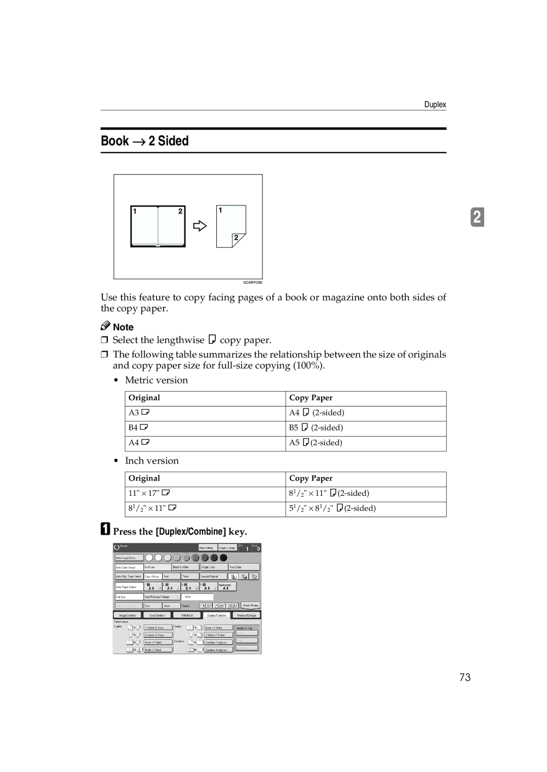 Ricoh 6513 manual Book → 2 Sided, Press the Duplex/Combine key 