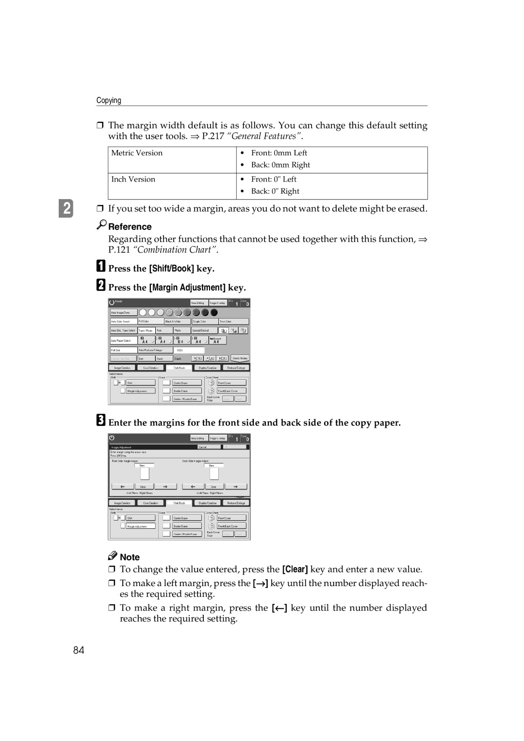 Ricoh 6513 manual Press the Shift/Book key, Press the Margin Adjustment key 