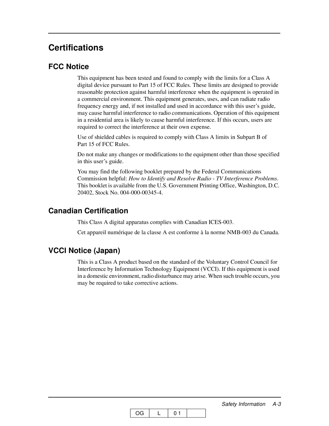 Ricoh 70 manual Certifications, FCC Notice, Canadian Certification, Vcci Notice Japan 