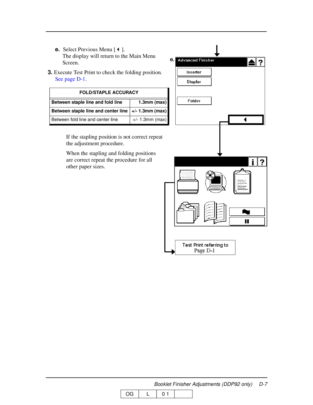 Ricoh 70 manual Booklet Finisher Adjustments DDP92 only D-7 