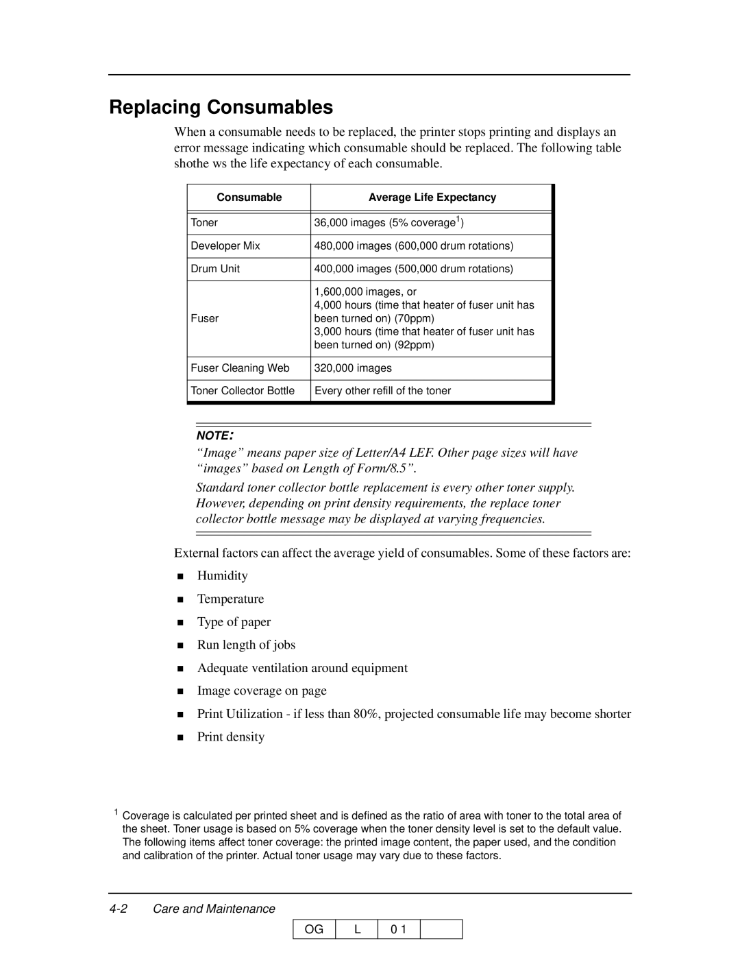 Ricoh 70 manual Replacing Consumables, Consumable Average Life Expectancy 