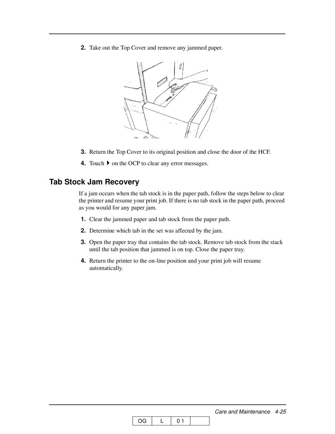 Ricoh 70 manual Tab Stock Jam Recovery 