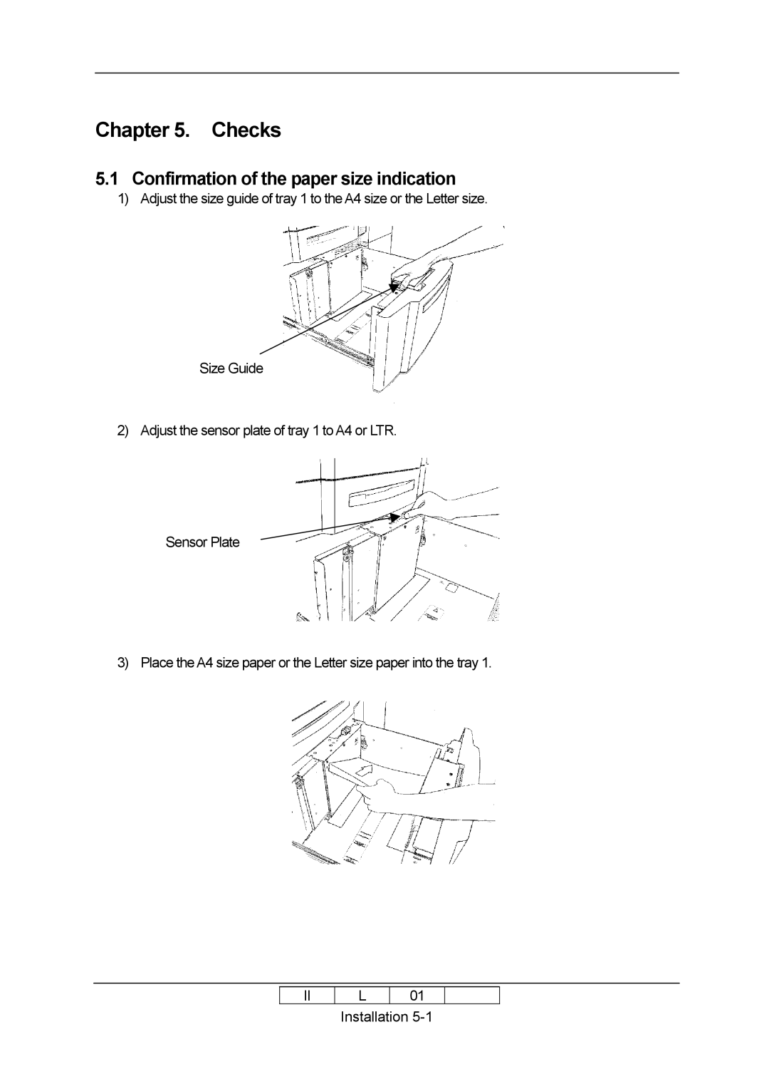 Ricoh 70E installation manual Checks, Confirmation of the paper size indication 