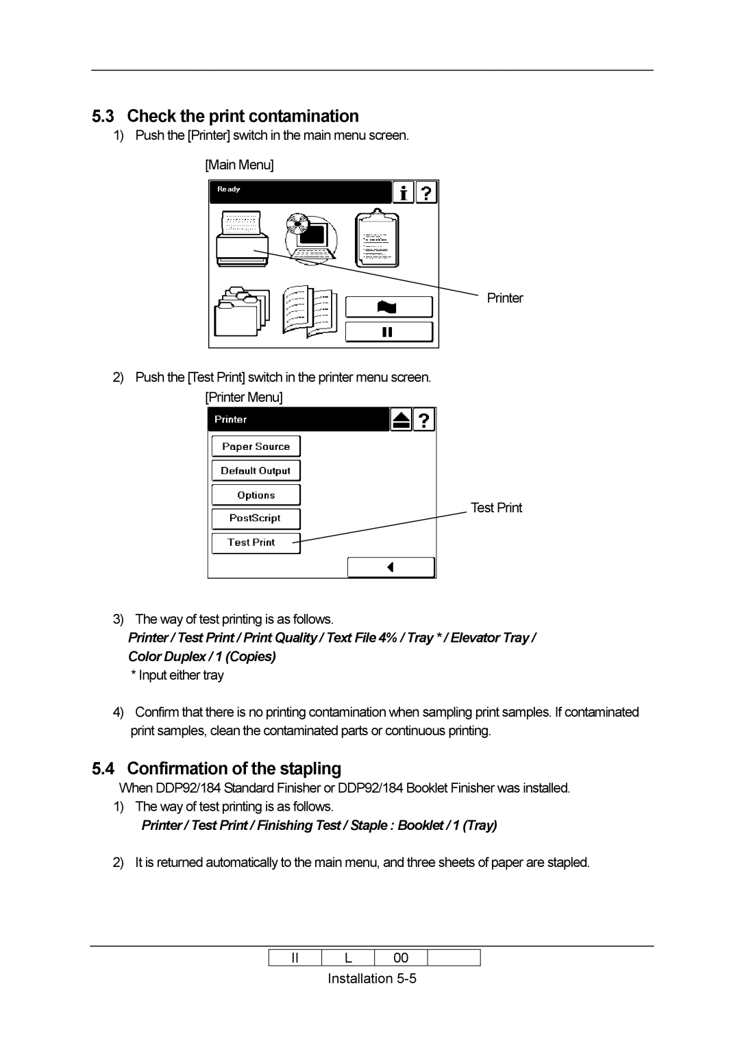 Ricoh 70E installation manual Check the print contamination, Confirmation of the stapling 