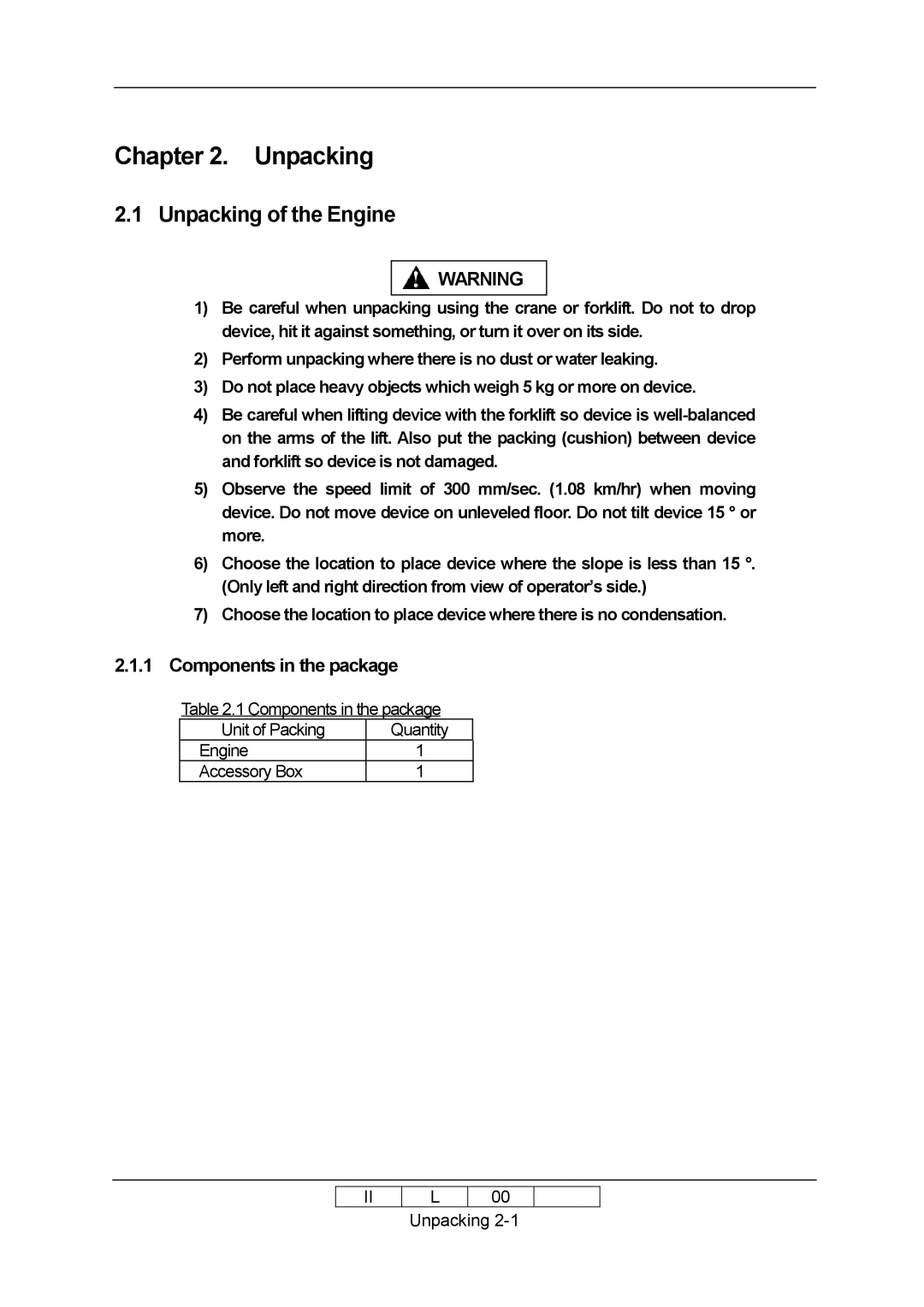 Ricoh 70E installation manual Unpacking of the Engine, Components in the package 