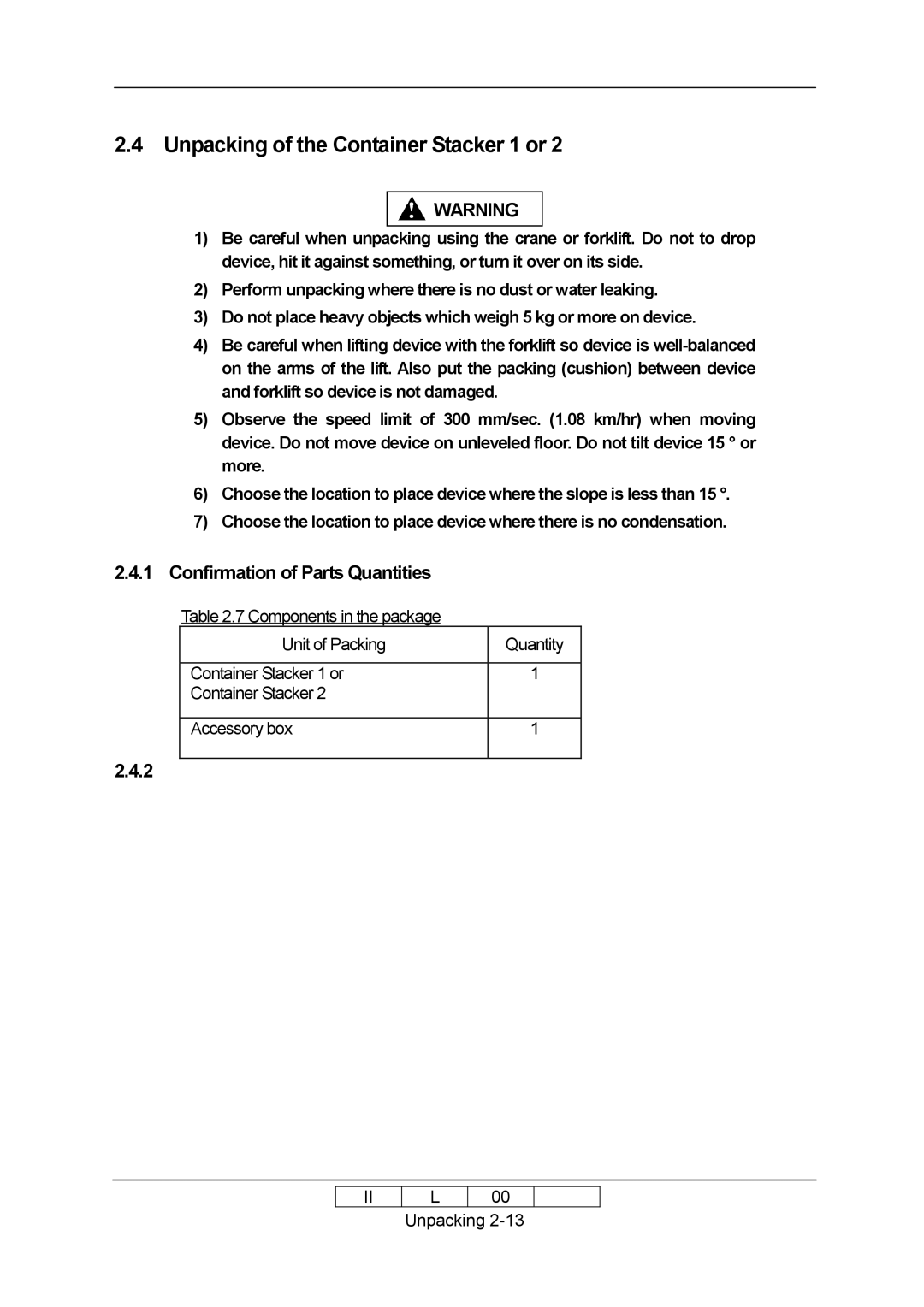 Ricoh 70E installation manual Unpacking of the Container Stacker 1 or 