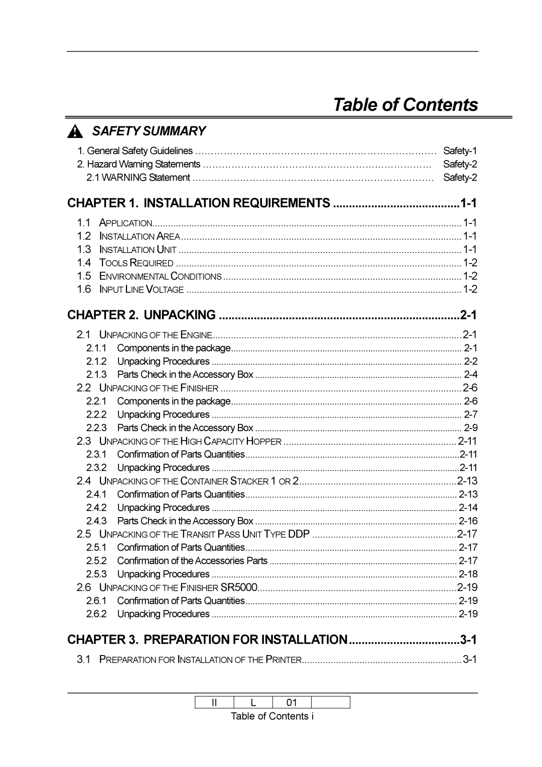 Ricoh 70E installation manual Table of Contents 