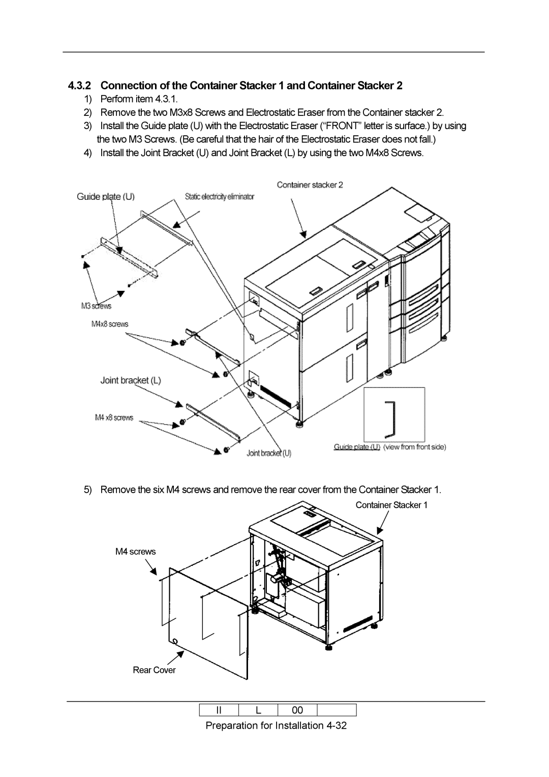 Ricoh 70E installation manual Connection of the Container Stacker 1 and Container Stacker 