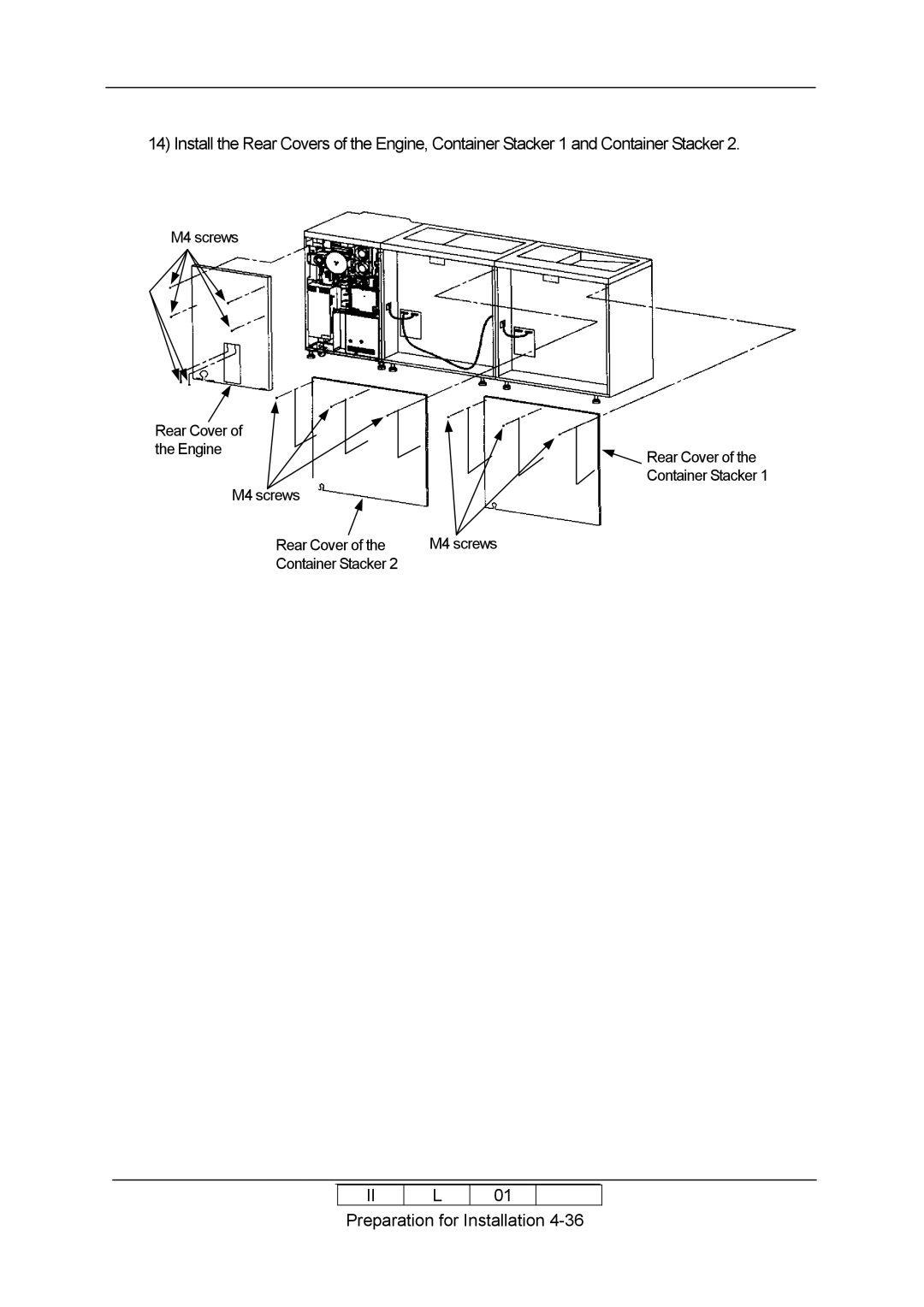 Ricoh 70E installation manual M4 screws Rear Cover Engine Container Stacker 