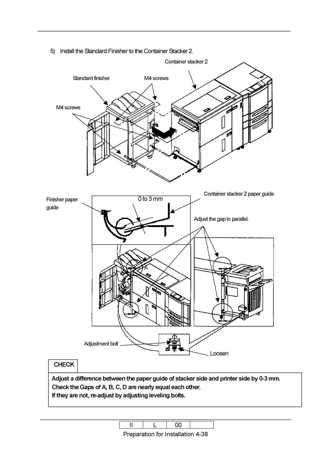 Ricoh 70E installation manual Install the Standard Finisher to the Container Stacker 