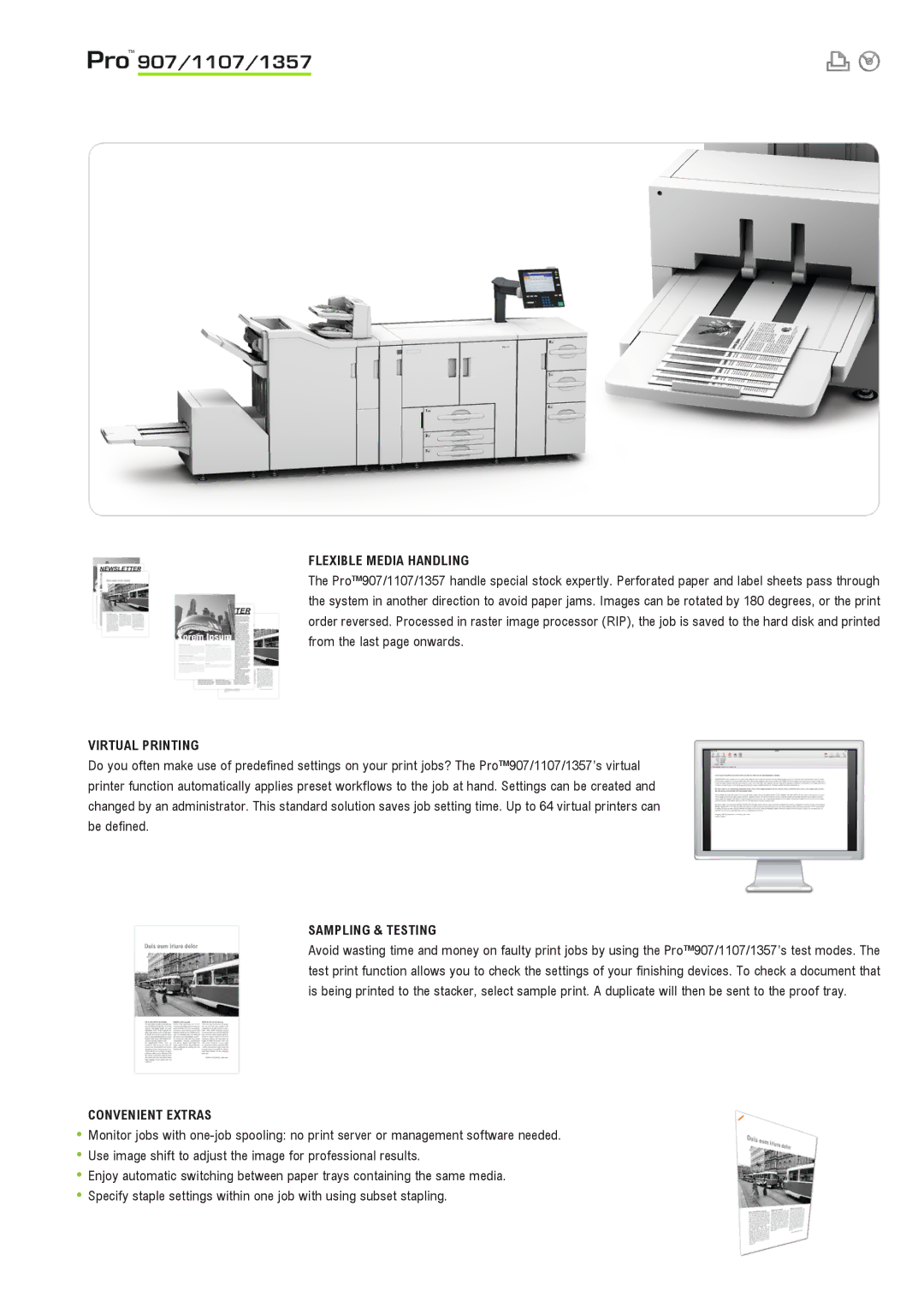 Ricoh 907 manual Flexible Media Handling, Virtual Printing, Sampling & Testing, Convenient Extras 