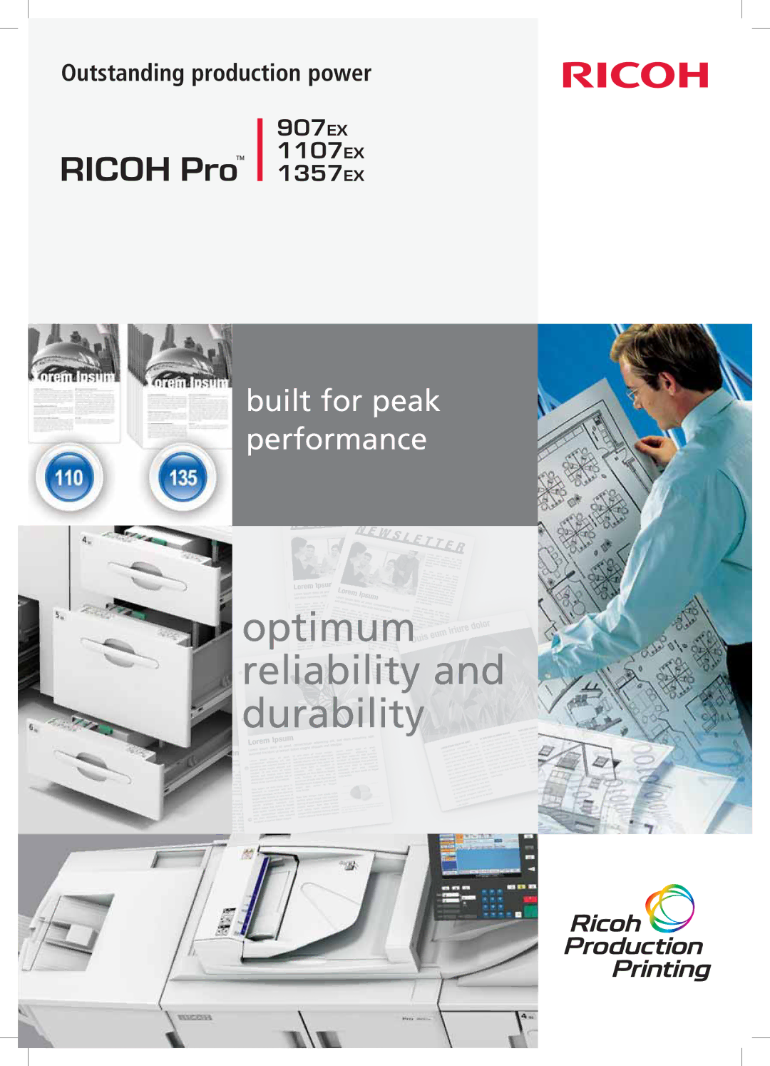 Ricoh 1107EX, 907EX, 1357EX manual Optimum reliability and durability 